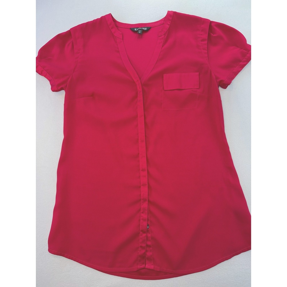 Express Pink Short Sleeve V-Neck Button Front Blouse Career Workwear XS